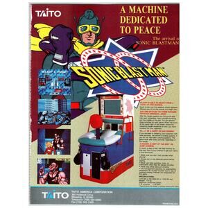 Taito Sonic Blastman Arcade Game Ad 1980s New Wave Tech